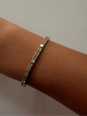 Yellow Gold plated and Sterling Silver Tennis Bracelet with Cubic Zirconia